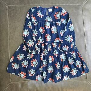 Crewcuts by J.Crew Girls Navy Blue Daisy Print Lined Long Sleeve Dress Size 7